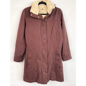 Woolrich Womens‎ Longline Hooded Parka Faux Fur Lined Coat, Cabernet - Size S